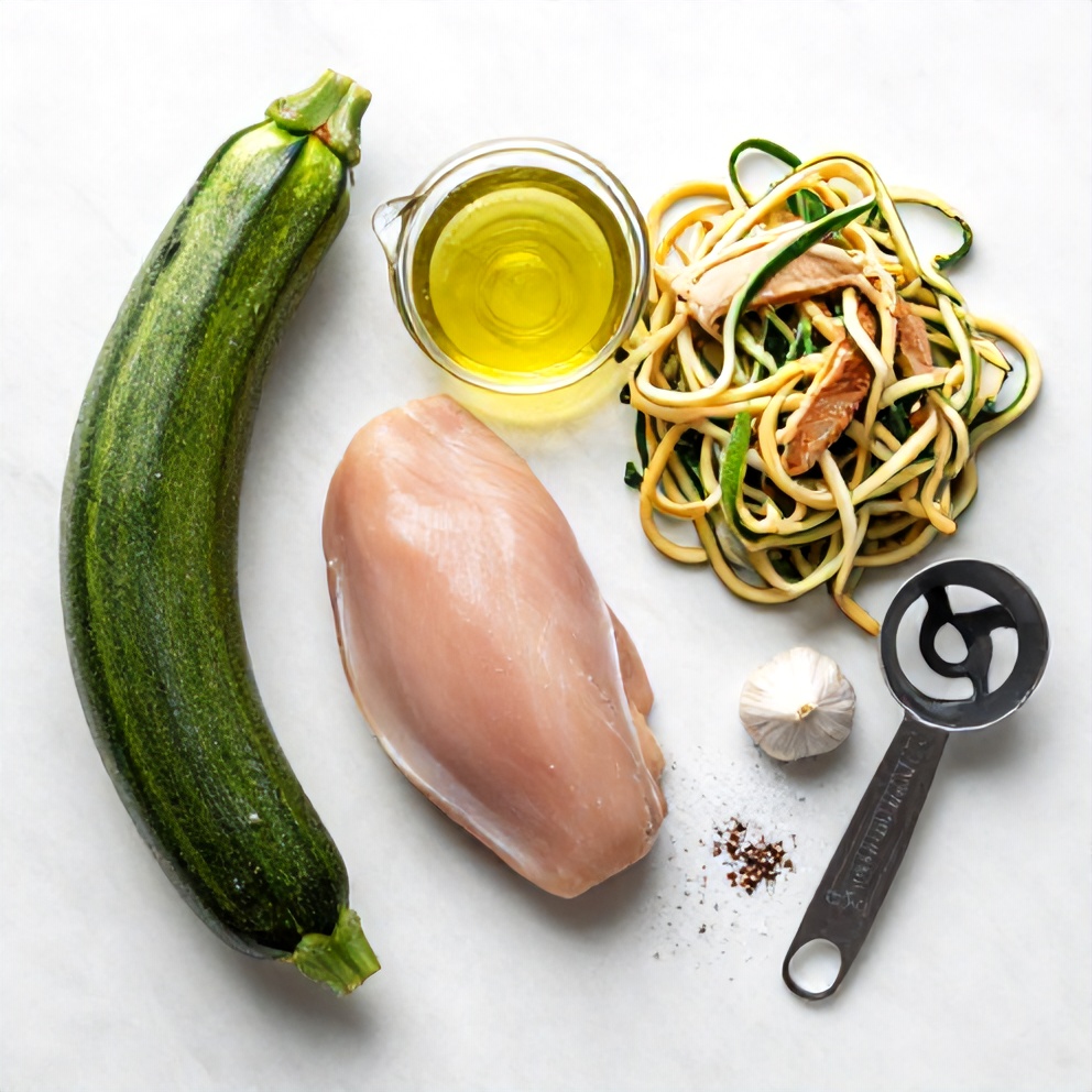 Raw ingredients for Healthy Zucchini Noodles with Chicken