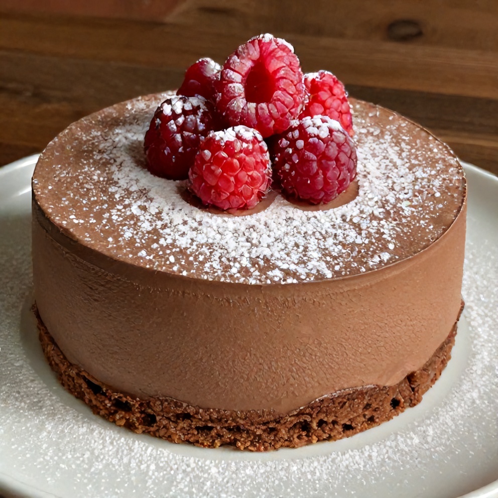 Sliced Raspberry Chocolate Mousse Cake on a Plate