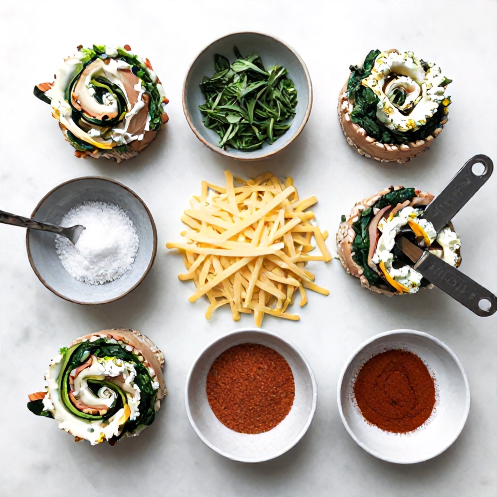Raw Ingredients for Herb Cheese Spinach Turkey Roll-Ups