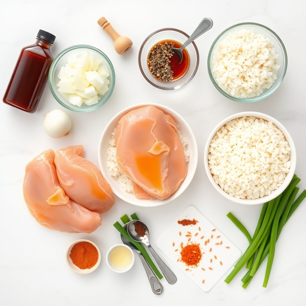 Raw ingredients for Honey BBQ Chicken and Rice