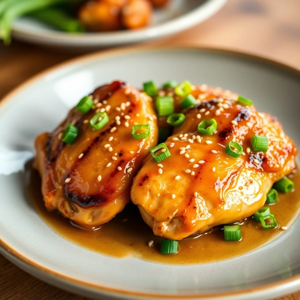Plated Honey Garlic Grilled Chicken Thighs