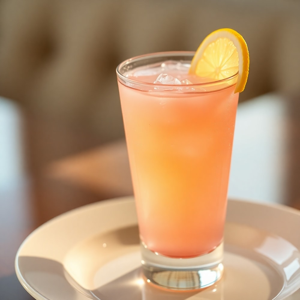 Lavender Lemonade Rosé Cocktail garnished with lemon slice