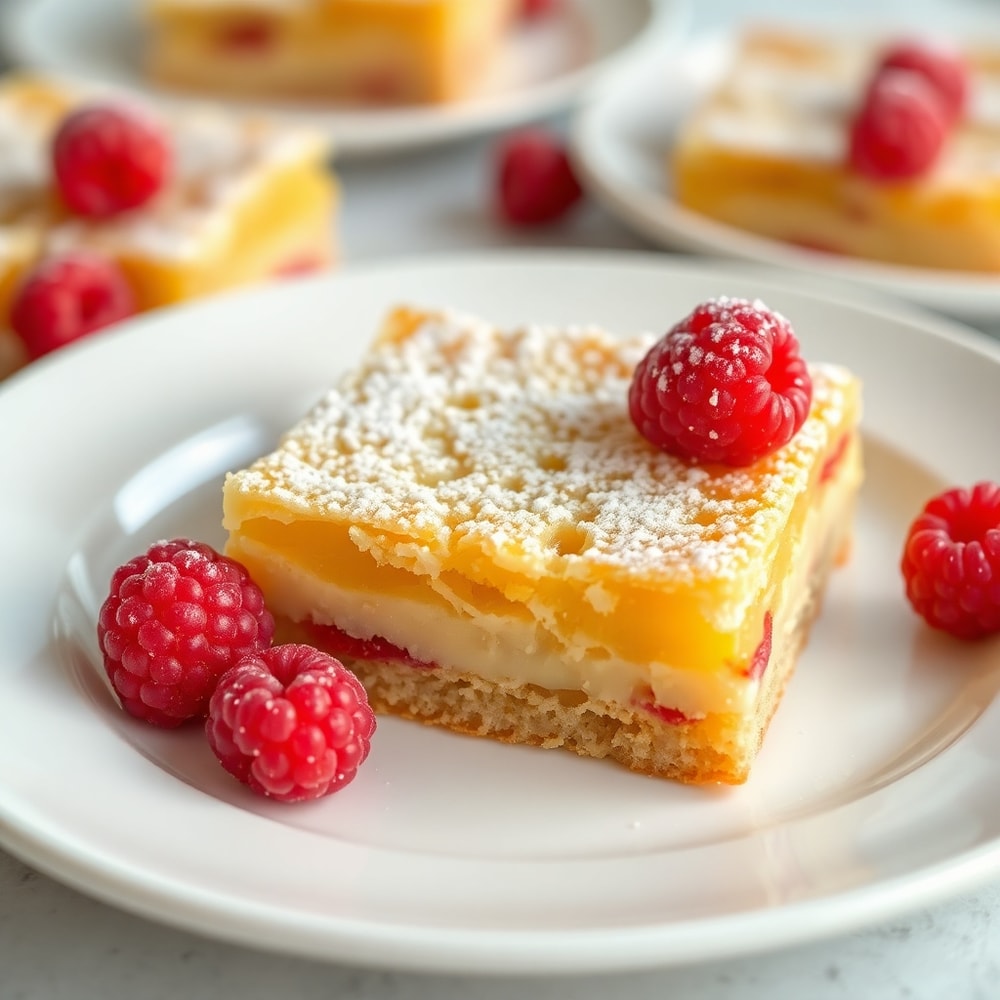 Lemon Raspberry Bars on a white plate