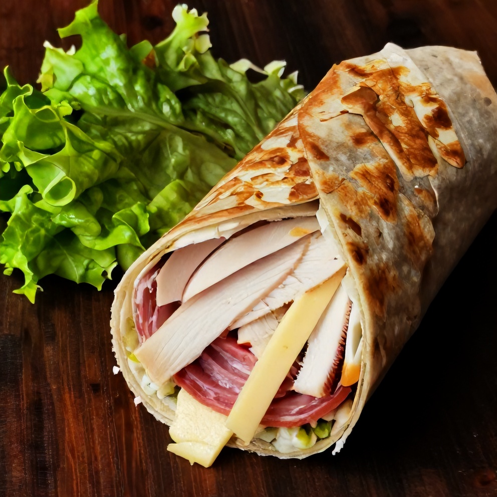 Plated low carb italian sub wrap with a side of lettuce
