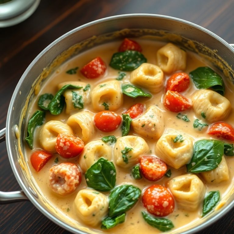 One Pot Creamy Spinach Tomato Tortellini