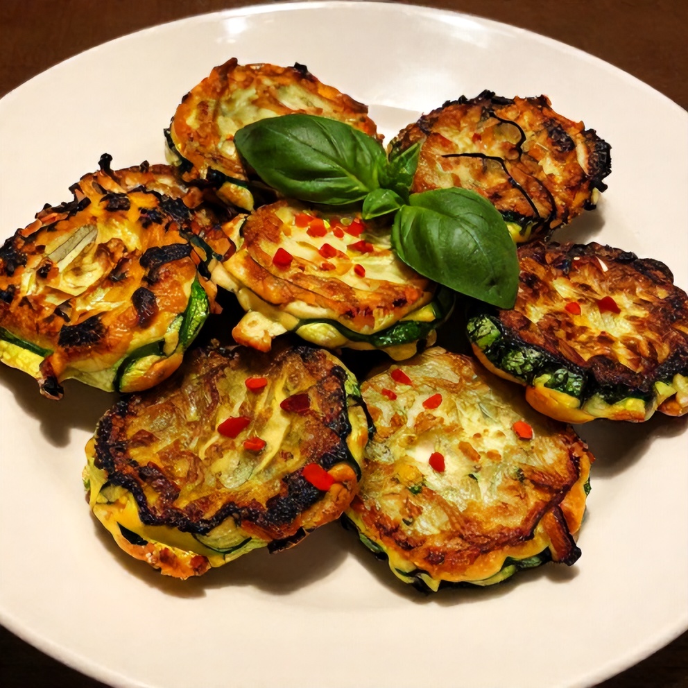 Plated serving of crispy oven-baked zucchini fritters