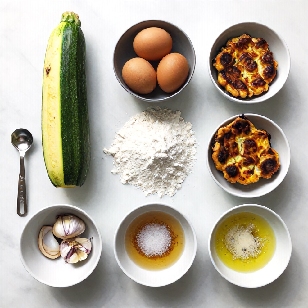 Raw ingredients for oven-baked zucchini fritters