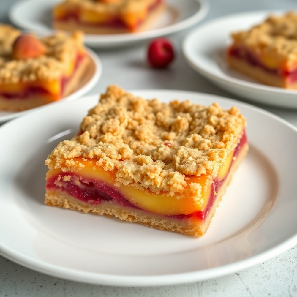 Peach Raspberry Crumb Bars on a plate