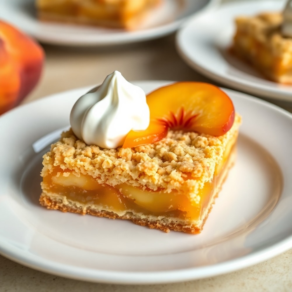 Peaches and Cream Crumble Bars on a plate