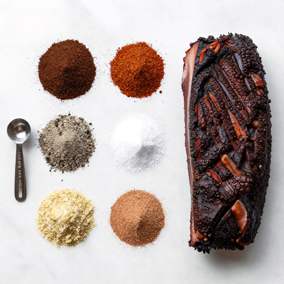 Ingredients for smoked beef brisket with coffee rub
