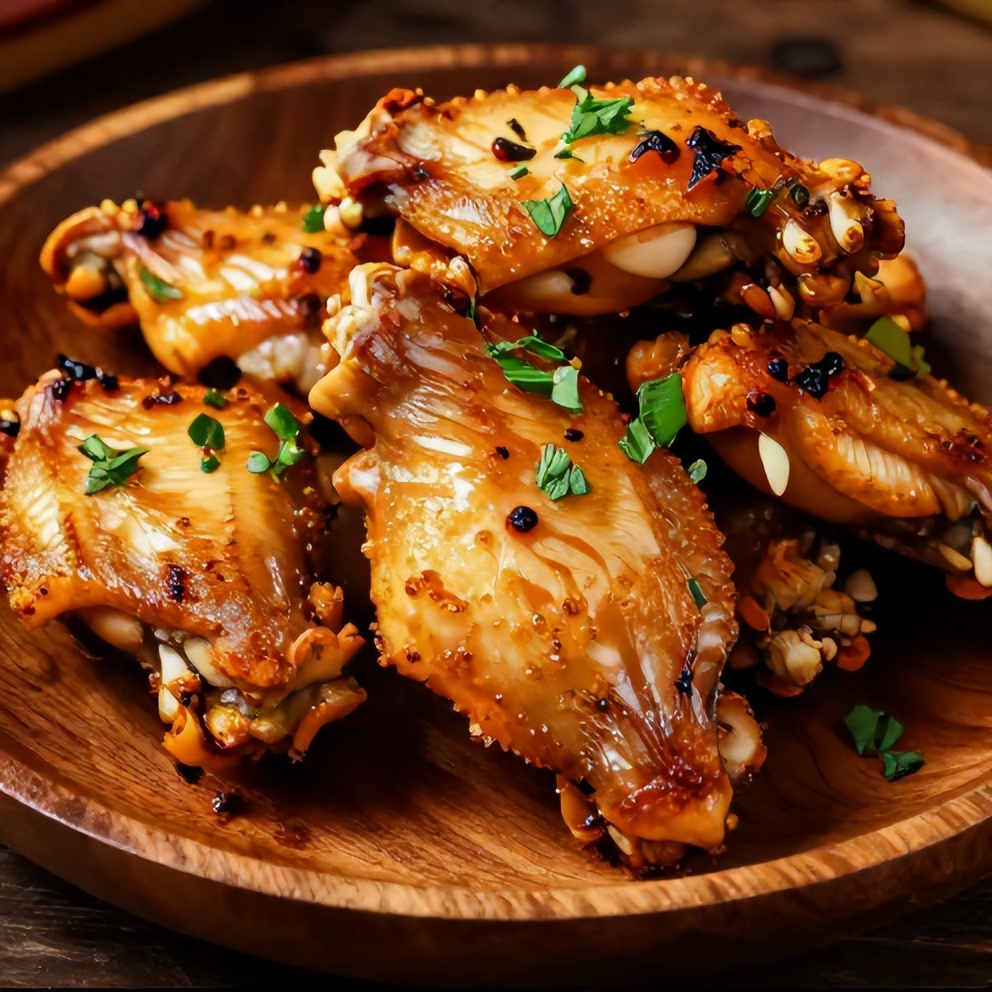 Plated Pickleback Baked Chicken Wings on a rustic plate