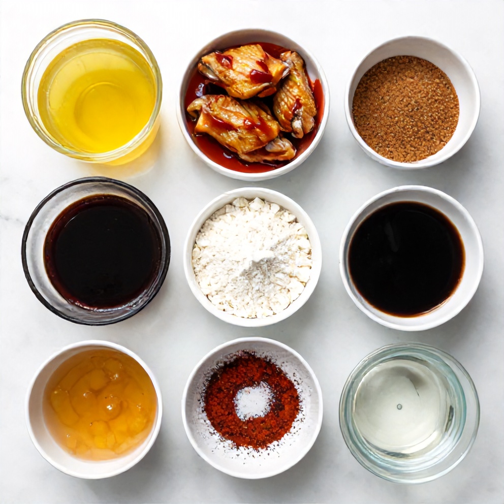Raw ingredients for Pickleback Baked Chicken Wings on a white marble surface