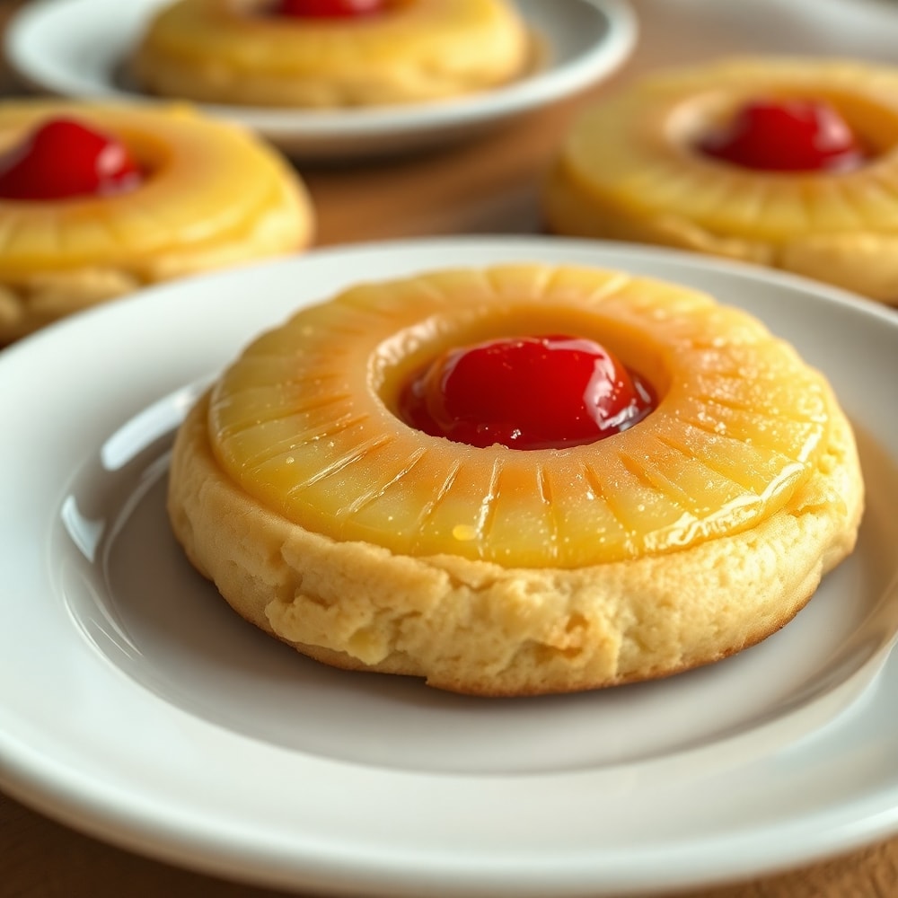Pineapple Upside Down Sugar Cookies on a plate with a fork