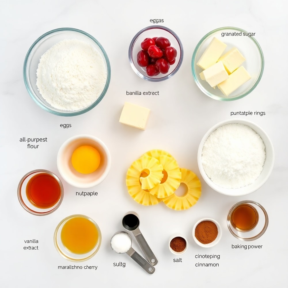 Raw ingredients for Pineapple Upside Down Sugar Cookies on a marble surface