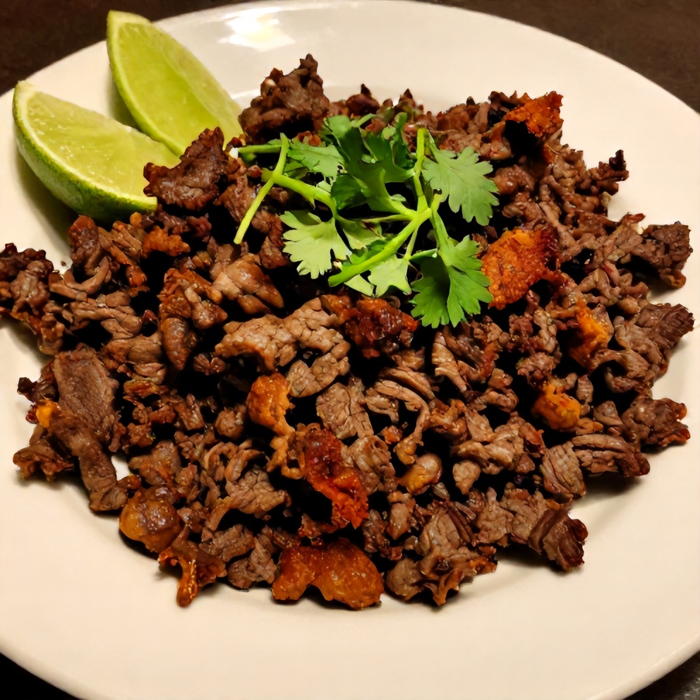 Plated serving of crispy ground beef fajitas