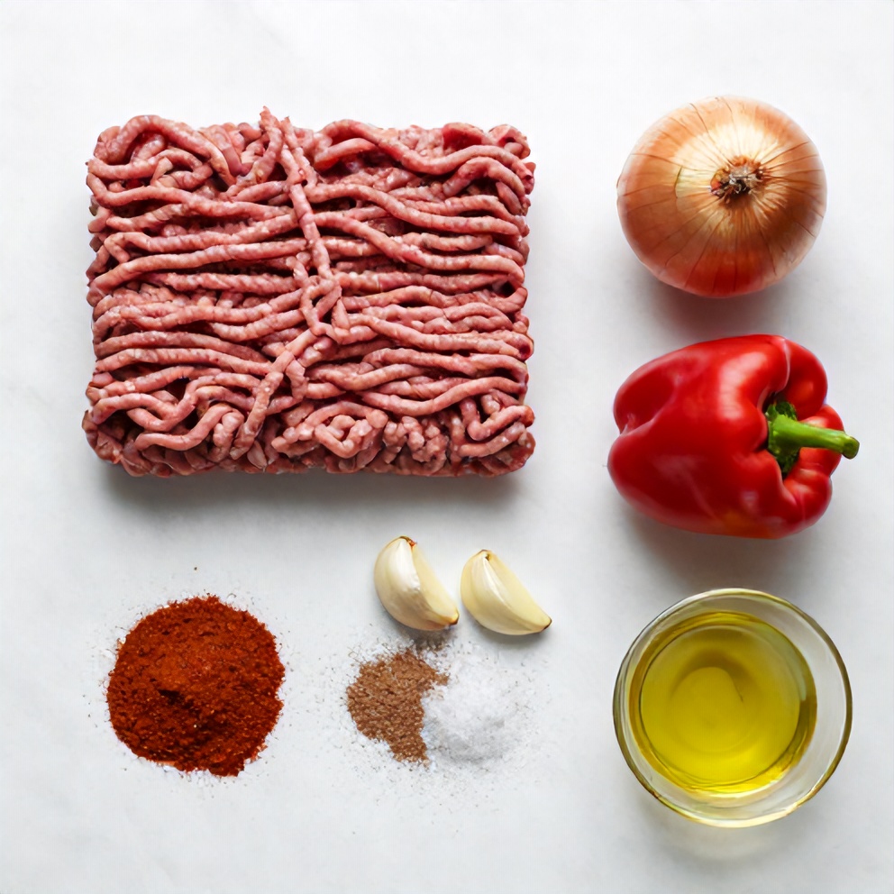 Raw ingredients for quick ground beef fajitas