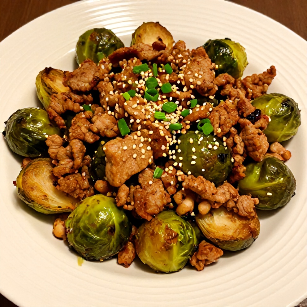 Finished Spicy Pork Brussels Sprouts Bowl