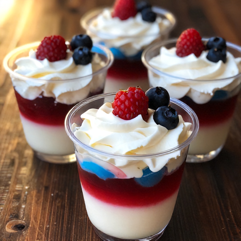red white and blue layered jello shots