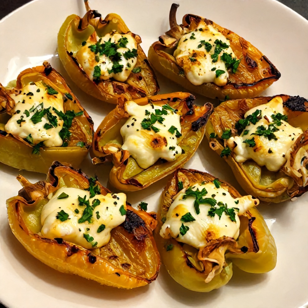 Plated Roasted Goat Cheese Mini Peppers