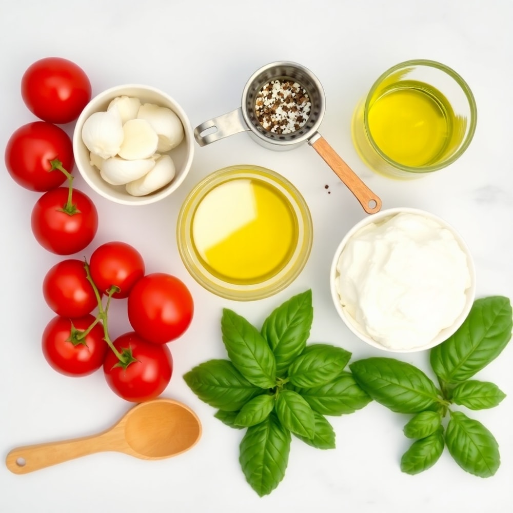 Raw Ingredients for Roasted Tomato and Garlic Ricotta Pasta