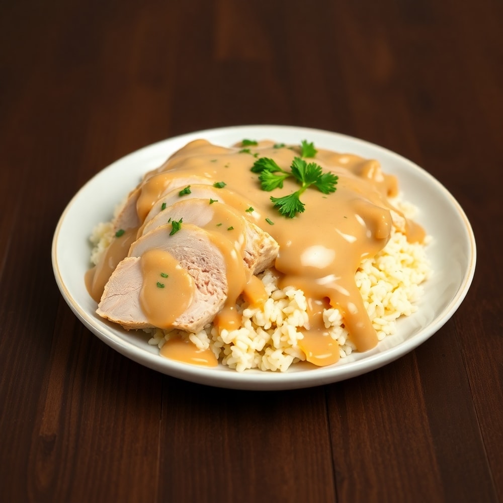 Plated Slow Cooker Chicken and Gravy