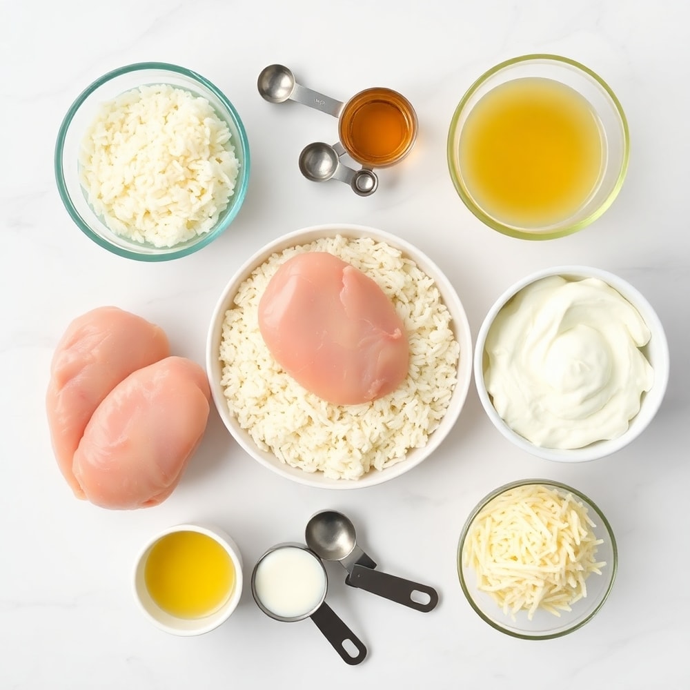 Raw ingredients for smothered chicken and rice recipe