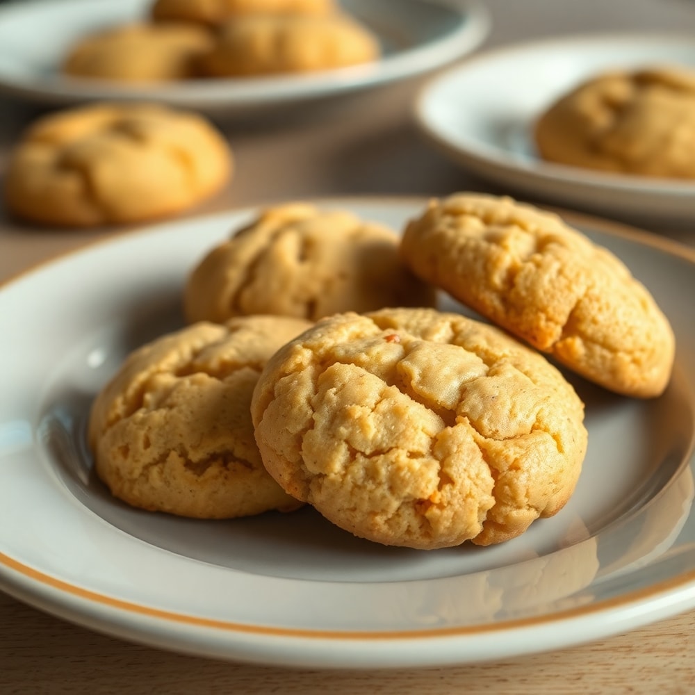 Soft and Fluffy Banana Bread Cookies on a plate with a glass of milk