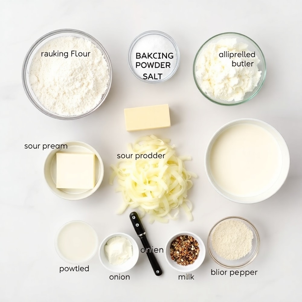 Raw ingredients for sour cream and onion biscuits