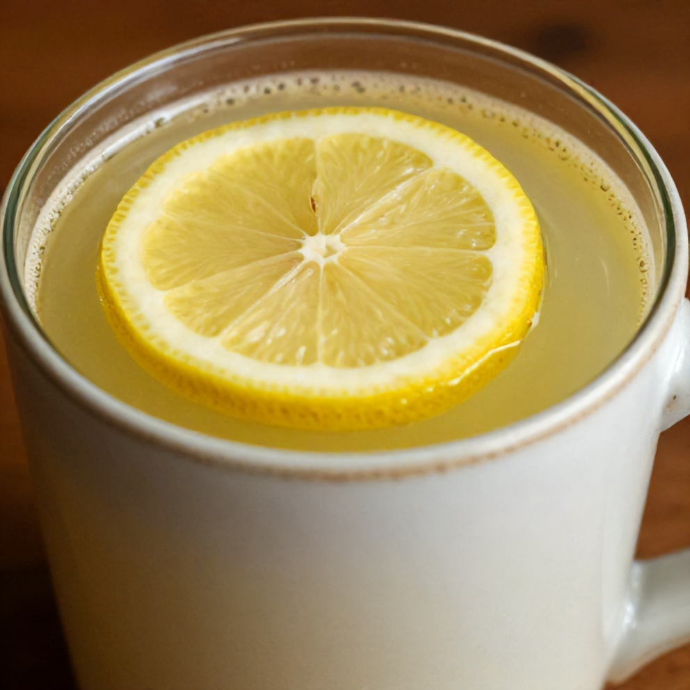 Glass of celery apple juice with a lemon slice