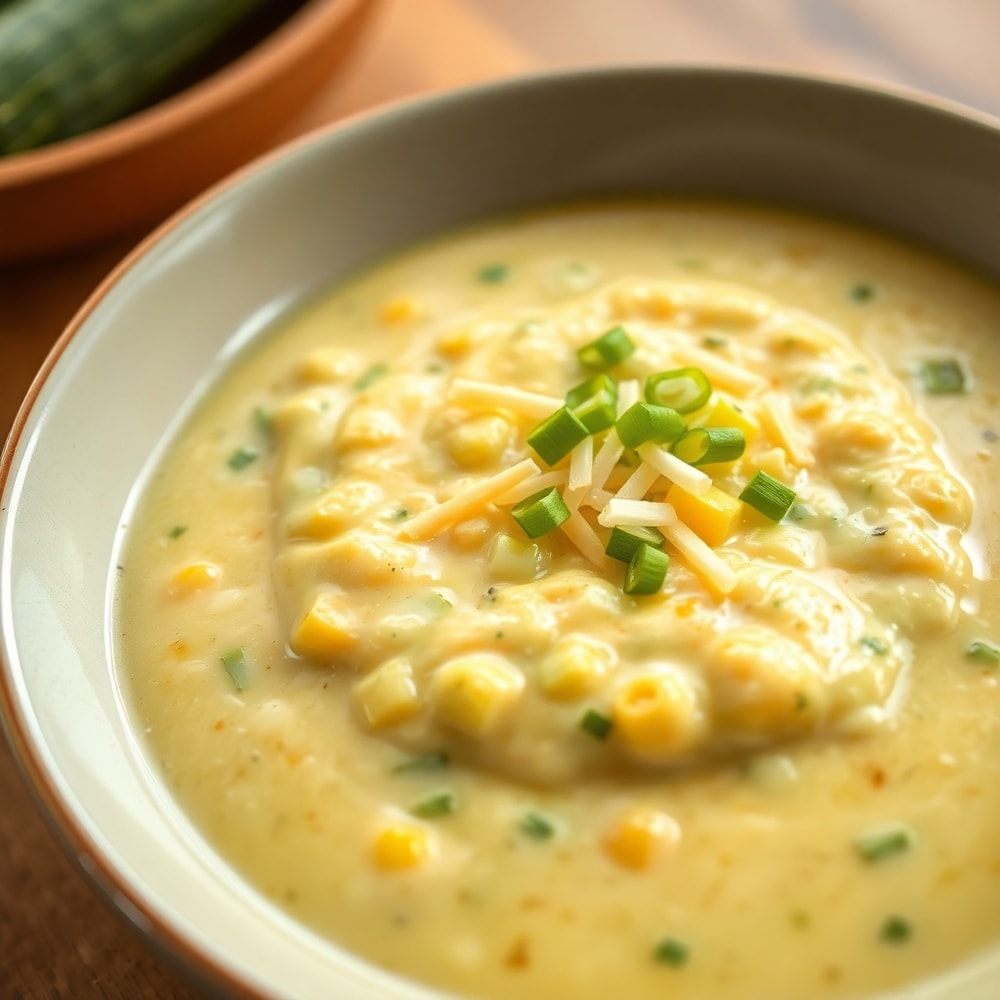 Bowl of Creamy Corn and Zucchini Chowder